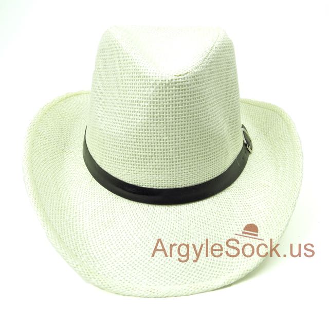 White Western Cowboy Hat with Black hat belt for Groomsmen 58cm