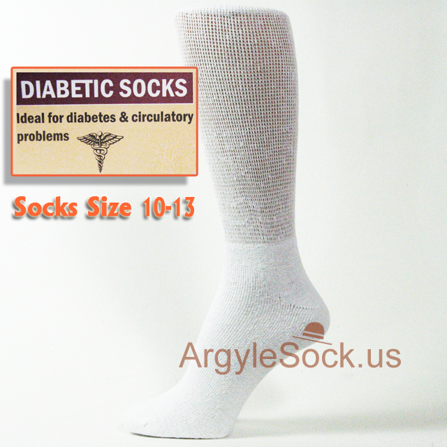 White Loose Fit Diabetes Socks Size 10-13