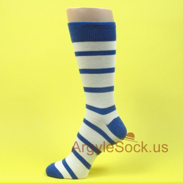 White with Blue Stripes Man's Dress Socks