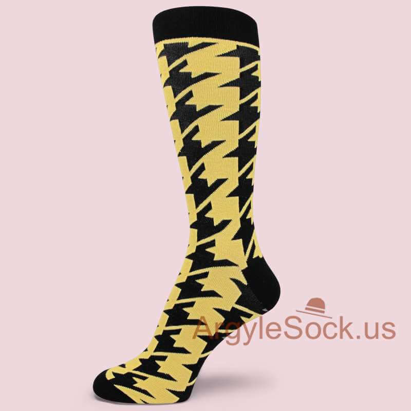 Yellow Black Large Houndstooth Socks for Man