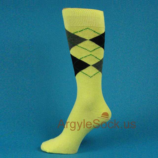 Light Yellow Charcoal Gray(Dark Grey) Black Argyle Socks for Men