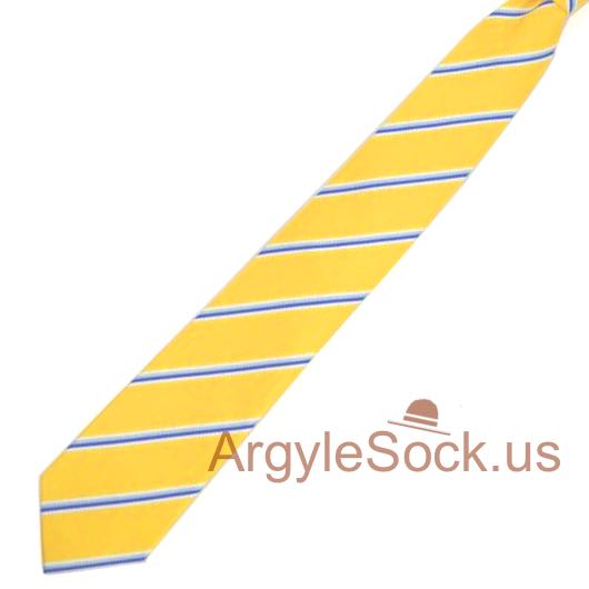 yellow royal blue white striped groomsmen ties