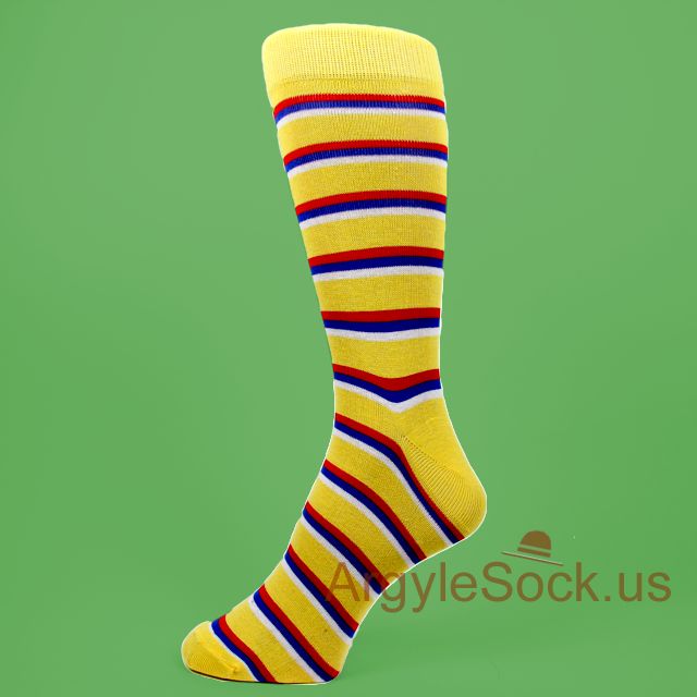 Yellow with Red Blue White Stripes Socks for Man