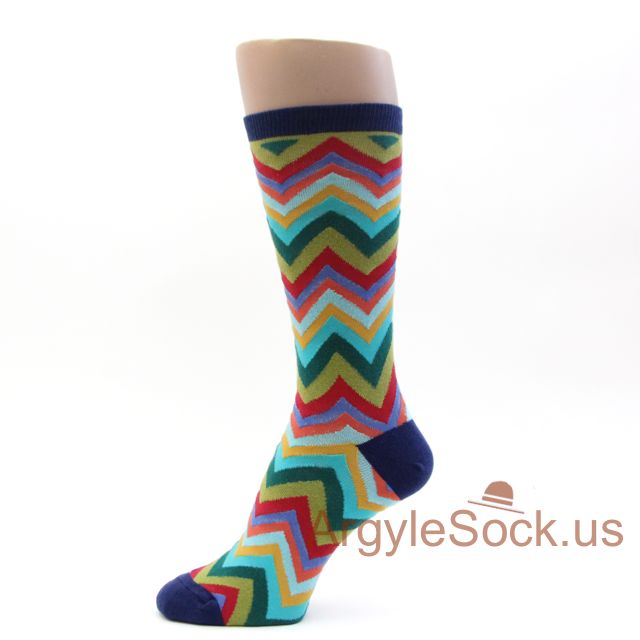 Zig Zag Colorful Chevron Pattern Men's Cool Dress Socks